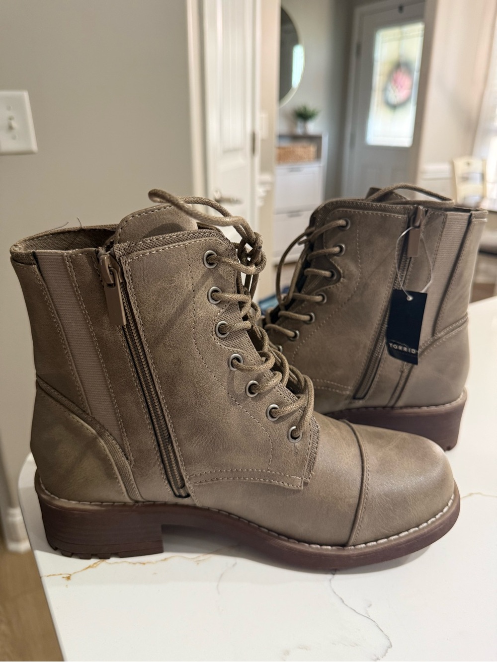 torrid Taupe Lace-Up Combat Boots with Side Zipper